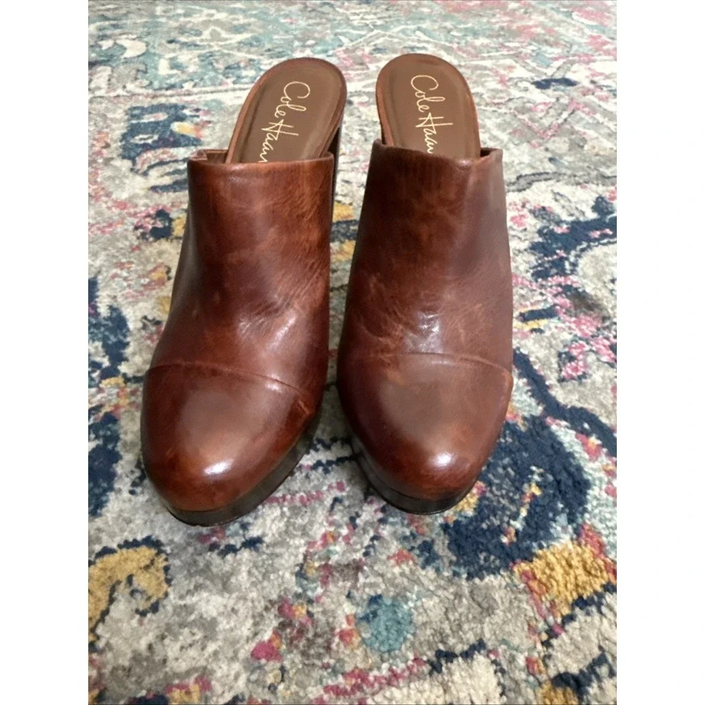 Cole Haan Brown Leather Mule Booties Slip On Heels Women's Size 8 B